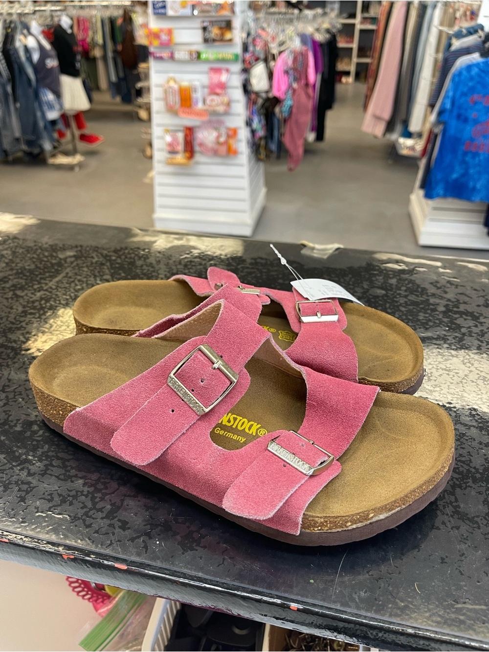 Birkenstock Arizona Pink Suede Double-Buckle Sandals